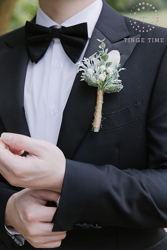 TingeTime Boutonniere for Men, Set of 6, Groom and Groomsmen Boutonniere for Wedding, Prom, Homecoming, Anniversary, Graduation (6, Fresh Green)