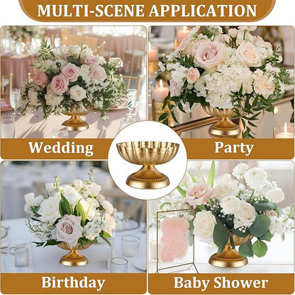 Compote Bowl Vases for Centerpieces Urn Vase, Metal Small Pedestal VaSe Gold Pot, Flower Arrangement for Wedding Anniversary Party Home Decor, 2Pcs