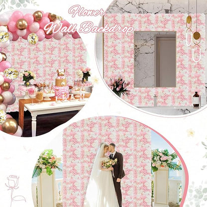 FOTSHARER Pink Flower Wall Backdrop 15''x15'' Floral Rose Wall Panels 12 Pack Artificial Flower Wall Wedding Flower Backdrop Wall 3D Flower Wall Panels for Backdrop Birthday Party Bridal Showers Decor