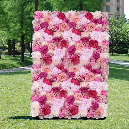6 Pcs Flower Wall Panels, 23.6"x15.7" Artificial Flower Wall Backdrop Fuchsia Floral Panel with 3D Rose, Dahlia, Peony, Chrysanthemum for Wedding Party Nursery Home Decor