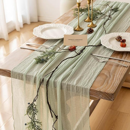 10pcs Cheesecloth Table Runner Sage Green Gauze 120 Inch 10 FT Rustic Boho Cheese Cloth Runner for Wedding Baby Shower Bridal Shower Party Long Sheer Centerpiece Home Decoration