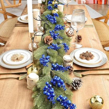 Blue Berries Picks, 14 Pack Artificial Berry Stems for Christmas Tree Decorations, Crafts, Holiday and Home Decor, 7.9 Inches (Dark Blue)