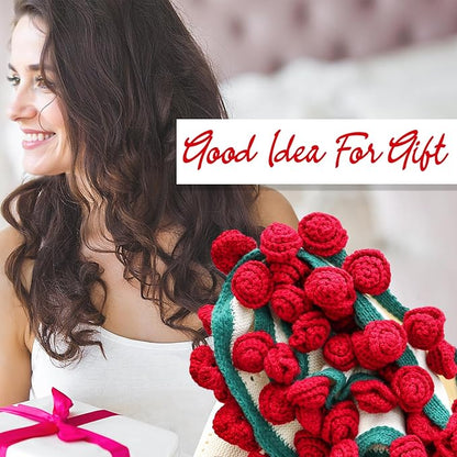 cagulax Rose Crochet Flowers Bouquet Blanket-Birthday Gifts for Mom Sister-Gifts for Couples-Anniversary Wedding Birthday-Romantic Rose Flower Bouquet-Knitted Throw Blankets Home Decor 31 Inches