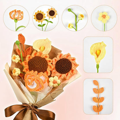 Crochet Flower Bouquet Crochet Flowers Gift for Her Wife Women for Graduation Birthday Wedding Anniversary Handmade Crochet Bouquet with Sunflower Lily of the Valley Calla Lily Carnation (Vintage)