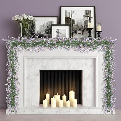 Artgar Flower Garland 6Ft Spring/Summer Garlands Floral Garland for Mantle All Year Round Paper Garlands Decor for Indoor Outdoor Home Wedding Arch Porch Stair Backdrop Year Round Decor (Light Purple)