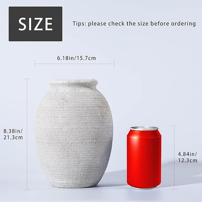 8 Inch White Ceramic Vase - Rustic Vintage Decorative Vase for Home - Farmhouse Pottery Vase for Flowers - Christmas Vase - Modern Vintage Dining Table Centerpiece ， Lyeec Vases Set