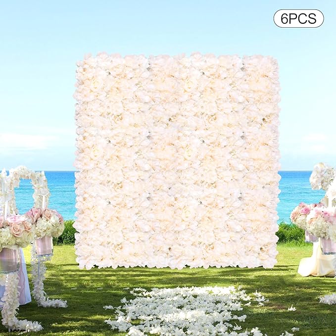 Flower Wall Panels 3D Flower Wall Backdrop, 6Pcs Artificial Flower Wall Panel Silk Rose Floral Decorative Faux Flower Wall Background for Wedding Home Decoration (Light Pink, 23.6 * 15.7in)