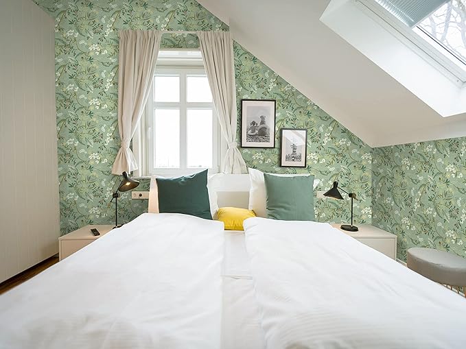 Guvana Floral Peel and Stick Wallpaper Leaf Contact Paper Self Adhesive Wallpaper Colorful Flower Contact Paper for Bedroom Livingroom Decor16.14 x78.7(Light Green Background)