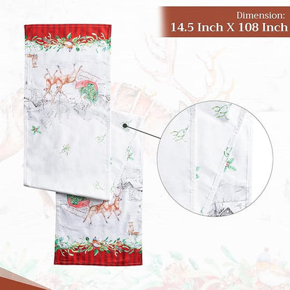 Maison d' Hermine Table Runner 100% Cotton Double Layer Table Runners 108 inches Long for Thanksgiving Christmas Decorations Home Kitchen Dining Party Wedding (Christmas Tradition, 14.5" x 108")