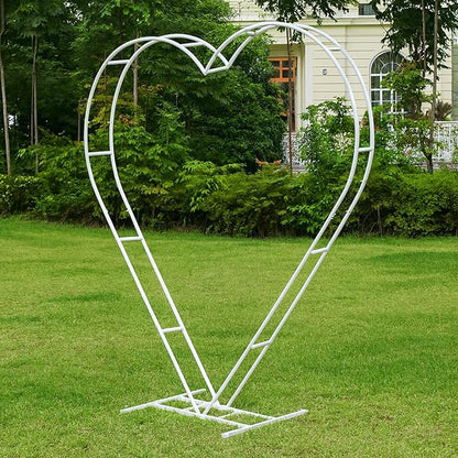 7FT Heart Shaped Metal Arch Frame, Wedding Arch Stand for Ceremony, Large Double Tube Balloon Arch for Wedding Backdrop (White)