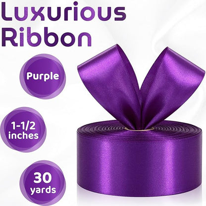 Purple Ribbon 1-1/2 Inch 30 Yards Dark Purple Satin Ribbon for Floral Arrangement, Fabric Ribbon for Gift Wrapping Crafts Halloween Easter Wedding Christmas