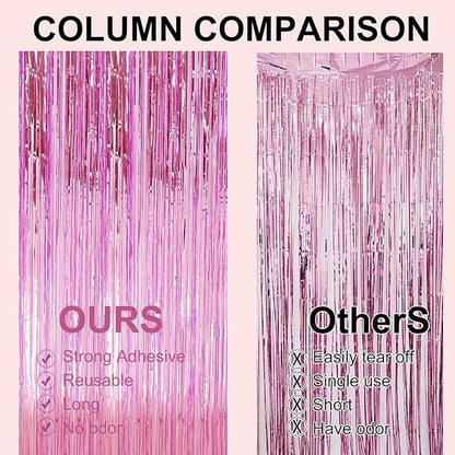 2 Pack 3.28 ft x 6.56 ft Pink Tinsel Curtain Party Backdrop Decorations, Metallic Foil Fringe Backdrop Door for Halloween, Christmas, Birthday Graduation Wedding Party Streamers Photo Backdrop.