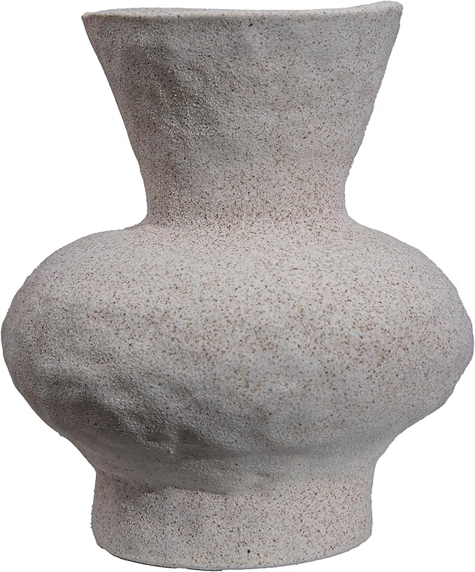 Modern Textured Ceramic Vase, Speckled Light Gray, Curved Hourglass Shape (White)