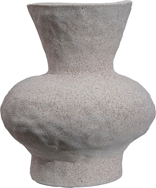 Modern Textured Ceramic Vase, Speckled Light Gray, Curved Hourglass Shape (White)
