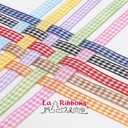 LaRibbons 10 Color 100 Yards Gingham Ribbon Variety Pack, 3/8" X 10 Yards/Roll Assorted Spring Easter Plaid Ribbon for Crafts, Gift Wrapping, Hair Bows, Birthday, Babyshower Decoration