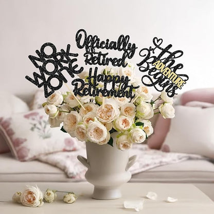 Ephlyn 16Pcs Happy Retirement Centerpiece Sticks Officially Retired Table Flower Centerpieces Sticks No Work Zone Floral Decorations for Farewell Birthday Party Centerpieces Supplies Black