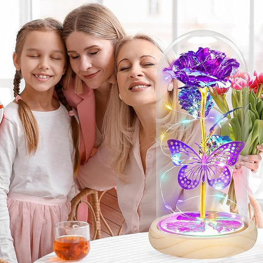 QUNPON Gifts for Women Christmas Rose Gifts Flowers for Women,Birthday Gifts for Women,Womens Gifts for Christmas,Purple Butterfly for Mom Grandma,Sister,Her,Wife,Valentines Day