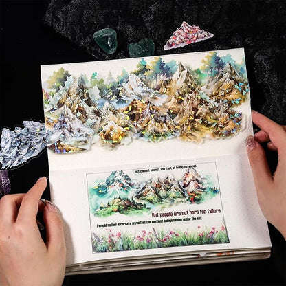 60 Pcs Mountain Holographic PET Stickers Set, Landscape Stickers for Scrapbooking, Journaling and DIY Crafts