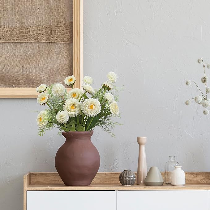 White Artificial Daisy Flowers Fake Daisies and Kiku Flower Fake Florals Arrangements Table Centerpieces (White)