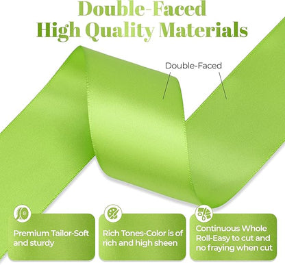 Apple Green Satin Ribbon, Double Faced 2 Inch X 50 Yards Apple Green Ribbon, Premium Satin Ribbon for Gift Wrapping, Crafts, Hair Bow Making, Sewing, Flower Bouquet, Wedding Party Decor