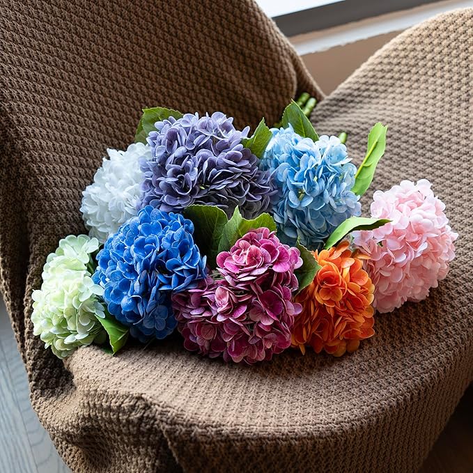3PCS 22 inch Realistic Artificial Hydrangea Large Real Touch Flowers Artificial Flowers Dry Flowers Outdoor Wedding Christmas Office Family Party Living Room Table Decoration (Rose Red)