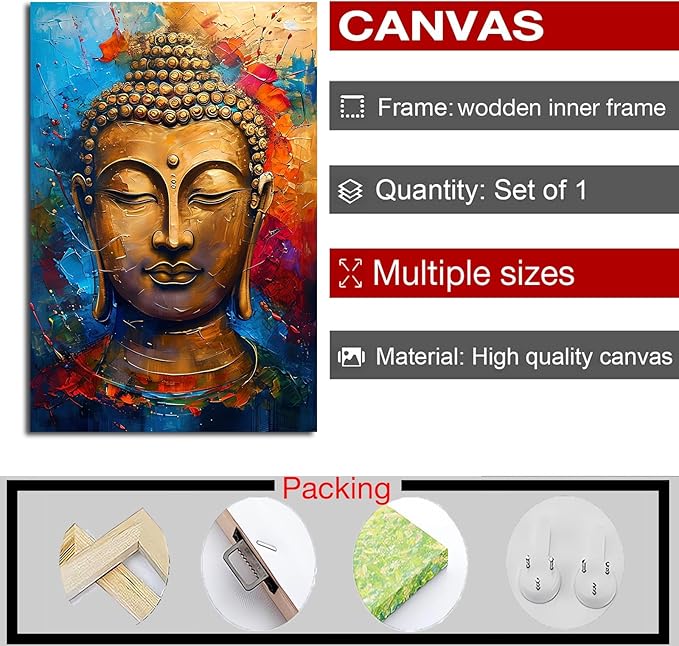 Golden Serenity Buddha Vintage Painting Wall Art Spirituality and Modern Art Wall Decor Adds Brilliance to Vibrant Home Decor 16x24in Wood Framed