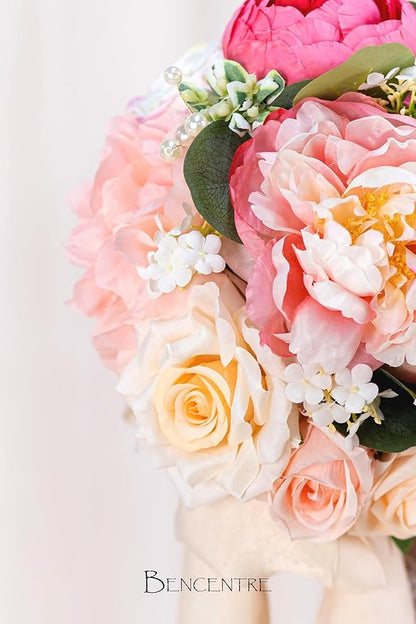 10 Inch Blush Wedding Bouquet for Bride,Spring Wedding Bouquet,Bridal Bouquets for Bride, for Wedding Ceremony Anniversary,Party and French Rustic Vintage Wedding,Artificial Flowers