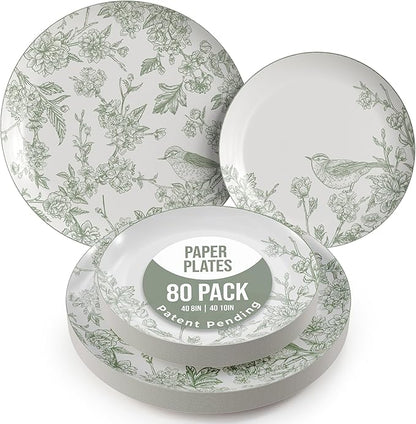 Trendables Floral Paper Plates 8.5 Inch & 10.5 Inch 80 Pcs Dinner Plate Set Fancy Disposable Plates for Party for 40 Guests 40 X 8 & 40 X 10 Large & Small Paper Plate Set for Parties Yaffa