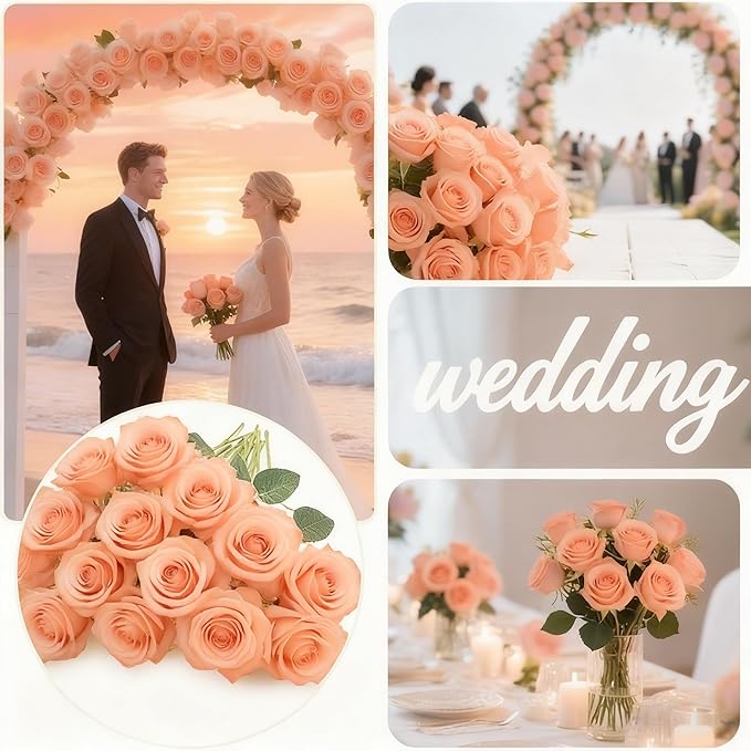 Tangerine Pink Roses Artificial Flowers 15 PCS, Fake Roses Silk Flowers with Long Stems, Faux Rose for Wedding Centerpieces, Home Decor, Party Decor, DIY Bouquet (Tangerine Pink)