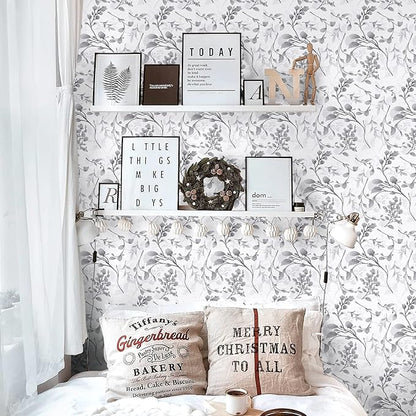 Gray Floral Peel and Stick Wallpaper Contact Paper 17.7 in 590.5 in Waterproof for Bathroom Removable Self Adhesive Wall Paper Kitchen