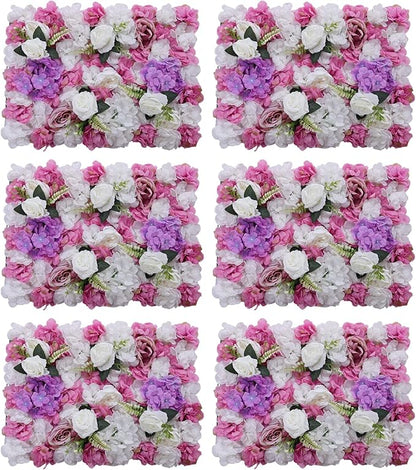 Flower Wall Backdrop, 6 Pcs Flower Wall Panels Artificial Floral Wall Background for Wall Decoration in Wedding Sites, Birthday Parties Per Panel 56-59 Flowers 24 x 16 Inch