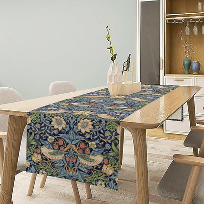 William Morris Floral Table Runner,Flowers Botanical Printed Table Runner for Home Kitchen Dining Table Decoration,13x36 Inch Strawberry Thief