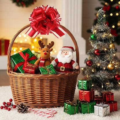 48 Pcs Christmas Large Pull Bows for Gift Wrapping 6 Inch Colorful Ribbon Pull Bows for Presents Boxes Basket Gifts Wrapping Xmas Birthday Wedding Holiday Party Decoration(Gold Red Green)
