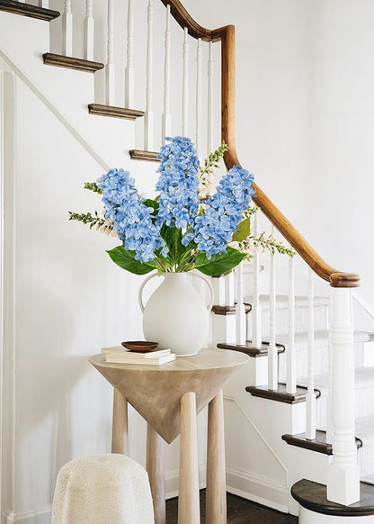 Artificial Hydrangea Flowers Real Touch – 3PCS 24.8" Faux Cone Hydrangea Stems for Tall Vases, Home Décor, Wedding Centerpieces, Floral Arrangements – Sky Blue
