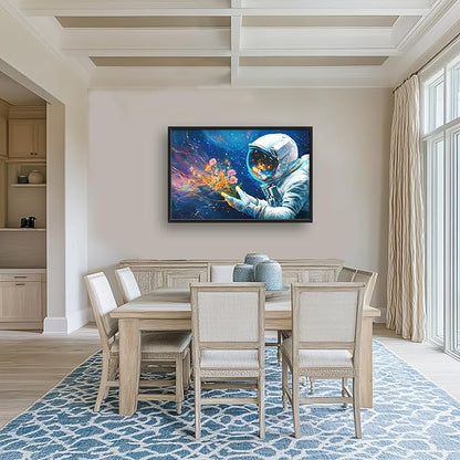 Astronaut Large Wall Art Galaxy Outer Space Pictures Wall Decor Flowers Above Over Bed Canvas Prints Painting Framed Artwork Decoration for Boys Bedroom Living Room 36"x24"