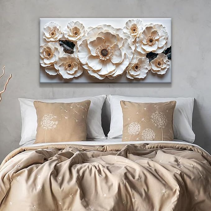 Canvas Art Wall Decor Modern Minimalist Flower Wall Decor Paintings White Flower Art Prints Floral Wall Art Pictures For Bedroom Kitchen Office Decoration 20" × 40"