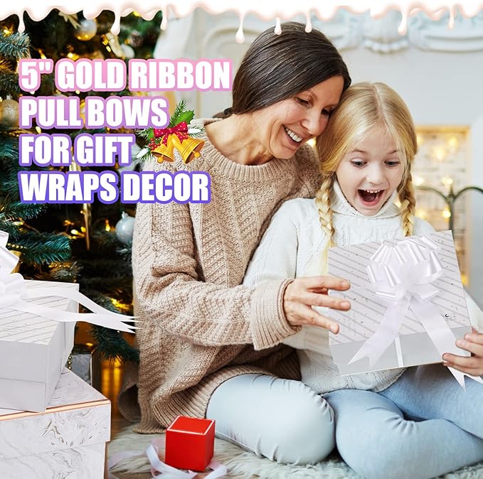 100 Pcs 5 Inch Christmas Pull Bows for Gift Wrapping, Gift Wrapping Pull Bows with Ribbon for Christmas Presents Wedding Decor Basket Bag Holiday Decor(White)