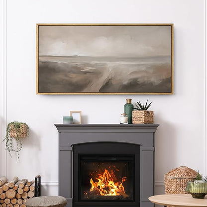 SIGNFORD Extra Large Framed Canvas Print Wall Art Neutral Seascape Soft Coastal Landscape Illustrations Modern Art Relax/Calm Warm for Living Room, Bedroom, Office - 60"x30"