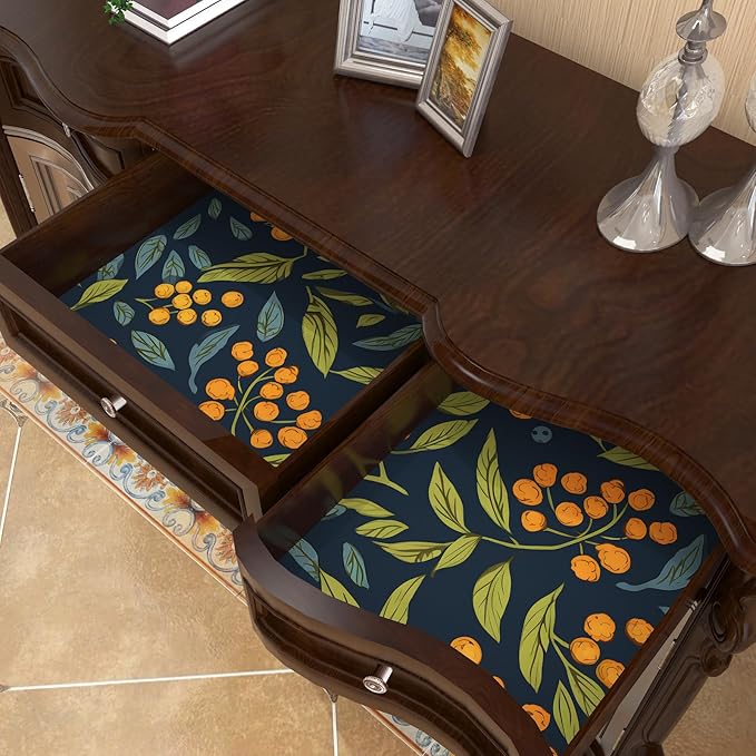 Blue Orange Wallpaper Peel and Stick Boho Floral Contact Paper Removable Waterproof Leaves Paper for Drawer Countertop Cabinet Renter Friendly 17.5 x 393.5In