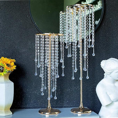 29.5in Elegant Tall Gold Wedding Centerpiece Stand, 2Pcs Metal Flower Candle Holder with Sparkling Crystal Beads,for Wedding Party Event, Birthday,Reception, Home Décor