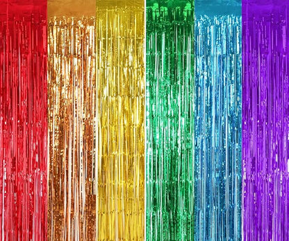 TONIFUL 2Pcs Rainbow Door Streamers,Party Photo Booth Backdrop Metallic Streamers Rainbow Foil Fringe Curtains for Halloween Birthday,New Year,Bachelorette,Graduation Party Streamers Decoration