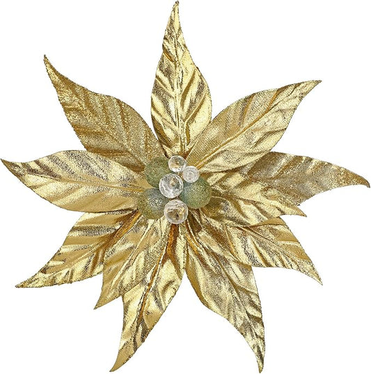 DILATATA 3 Pcs Artificial Christmas Flowers 13 Inch Glitter Poinsettia Picks Christmas Tree Ornaments Topper Decorations Gold Poinsettias Flowers for Xmas New Year Wreath Garland Wedding Home Decor