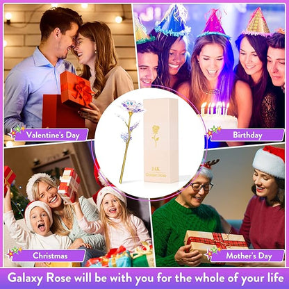 Birthday Gifts for Women Mom, Galaxy Glass Rose Forever Preserved Flowers Eternal Crystal Roses Christmas Rose Gifts for Grandma Wife Sister Her Friends, LED Colorful