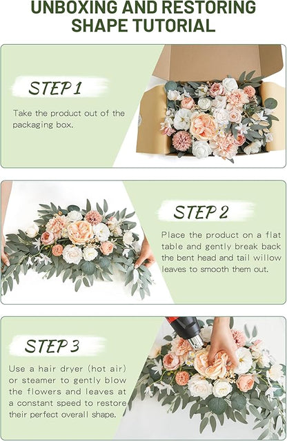 Faux Flower Swag Set of 2 for Wedding Welcome Signs Floral Swag Wedding Reception Ceremony Signs Decor (Champagne & Pink)