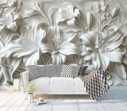 Cliouar-Plaster Floral Decorative Pattern Mural Wallpaper Peel and Stick 90" x 67"