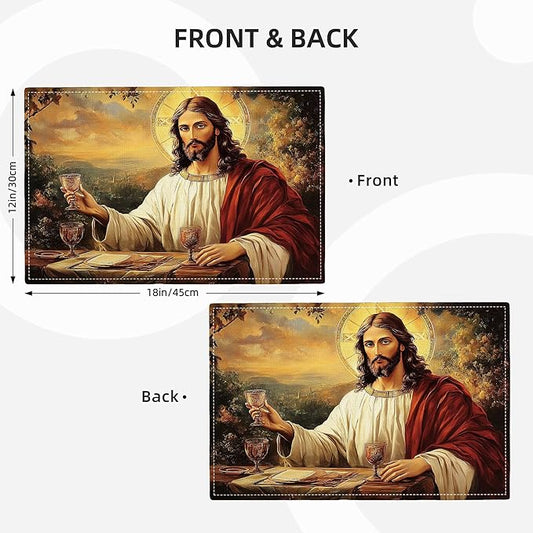 Christian Jesus Placemats Set of 6 Christian Gift Religious Jesus Christ Faith Place Mat Machine Washable Place Mats for Dinner Table Mats 6 PCS