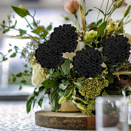 Artificial Flowers, 25pcs Realistic Artificial Rose for DIY Wedding Bouquets Centerpieces Arrangements, Black Dahlia Flowers with Stem for Bridal Shower Party Home Decorations