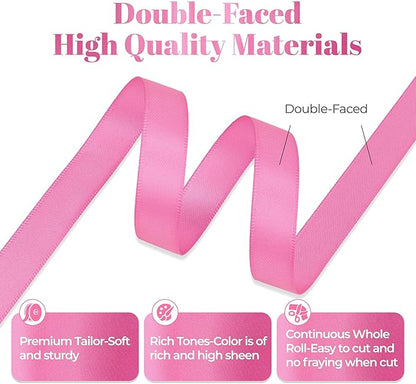 Hot Pink Satin Ribbon, Double Faced 1/2 Inch X 50 Yards Hot Pink Ribbon, Premium Satin Ribbon for Gift Wrapping, Crafts, Hair Bow Making, Sewing, Flower Bouquet, Wedding Party Decor