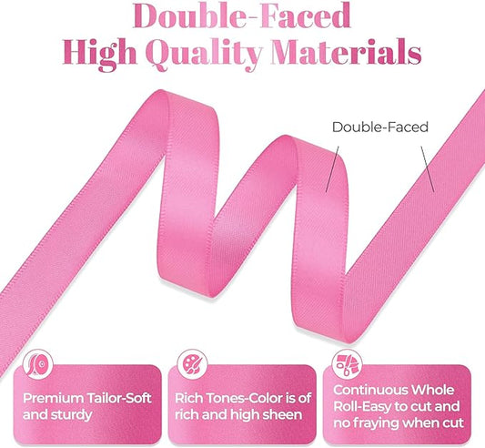 Hot Pink Satin Ribbon, Double Faced 1/2 Inch X 50 Yards Hot Pink Ribbon, Premium Satin Ribbon for Gift Wrapping, Crafts, Hair Bow Making, Sewing, Flower Bouquet, Wedding Party Decor