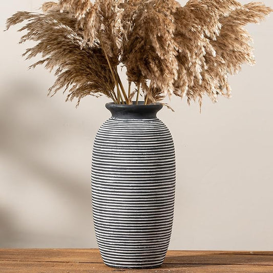 Ceramic Rustic Vase, Large Flower Farmhouse Vases Home Decor, 12.5" Tall Pottery Decorative Pampas Vase for Table Living Room Entryway Mantel Bookshelf Bedroom Bathroom Kitchen-Black
